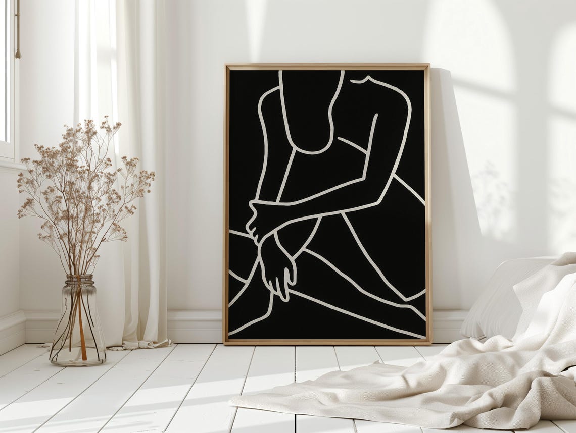 Minimalist Nude Line Art Black White Female Figure Decor Poster