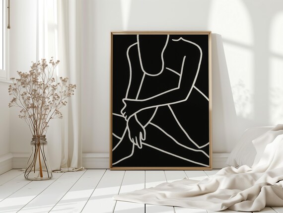 Minimalist Nude Line Art Black White Female Figure Decor Poster