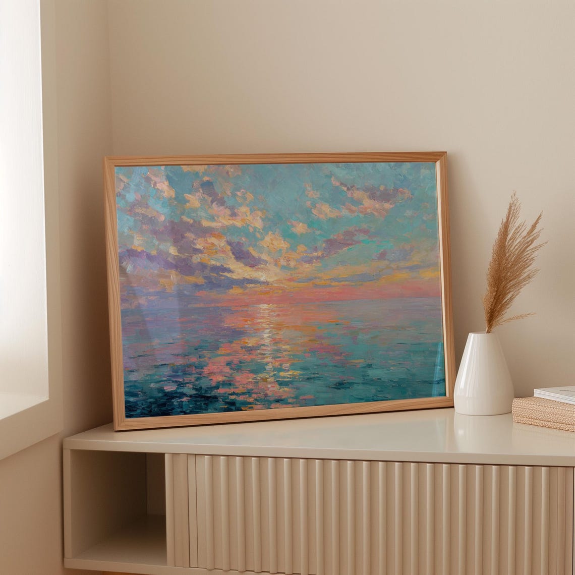 Pastel Ocean Sunset Impressionist Painting Colorful Sky Waves Poster