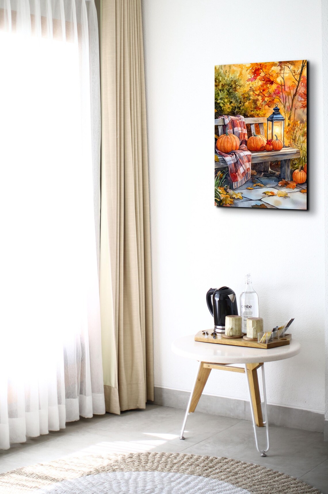 Autumn Porch Pumpkins Bench Lantern Plaid Blanket Art Poster - Image 5