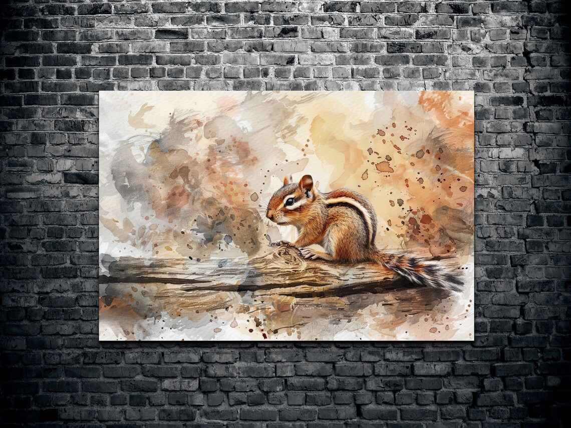 Chipmunk Watercolor Portrait Warm Woodland Wildlife Art Poster - Image 3