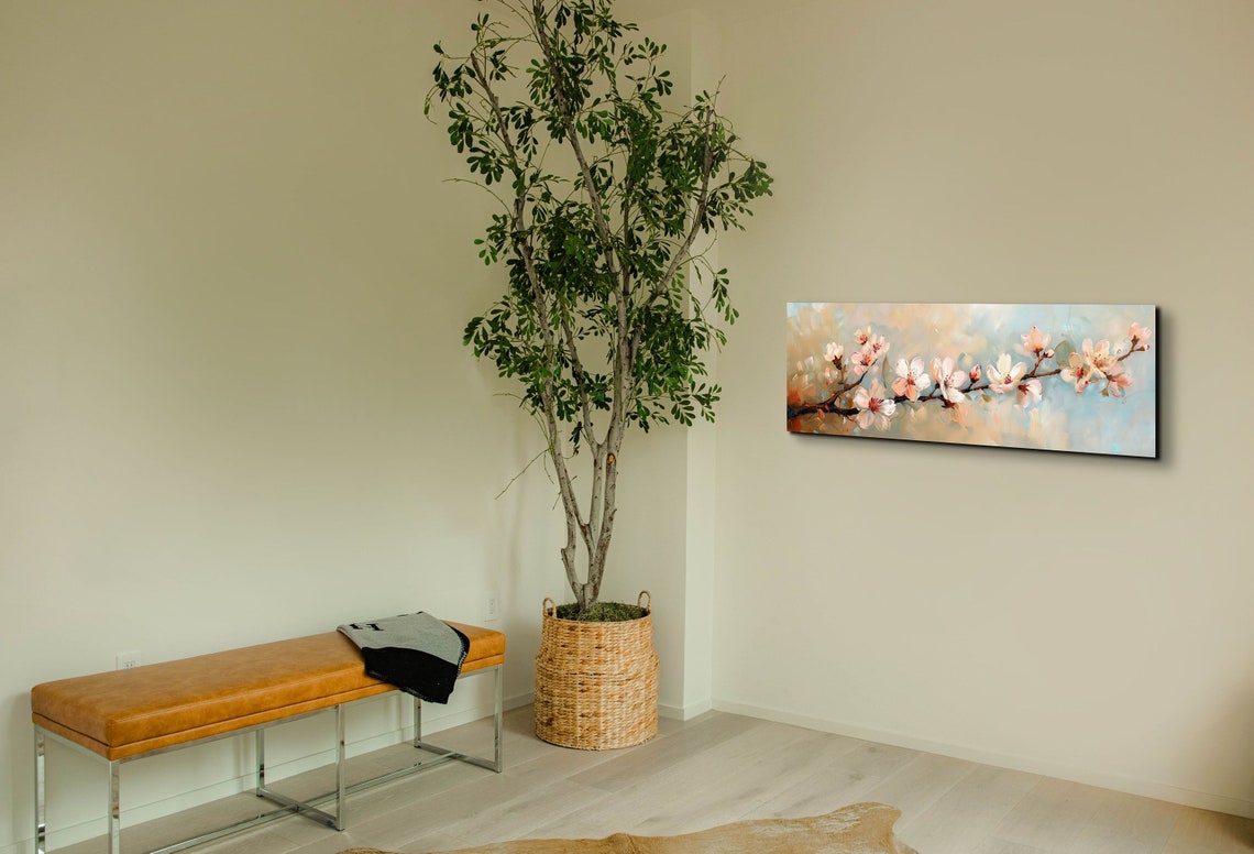 Delicate White Cherry Blossom Branch Impressionist Floral Art Poster - Image 4