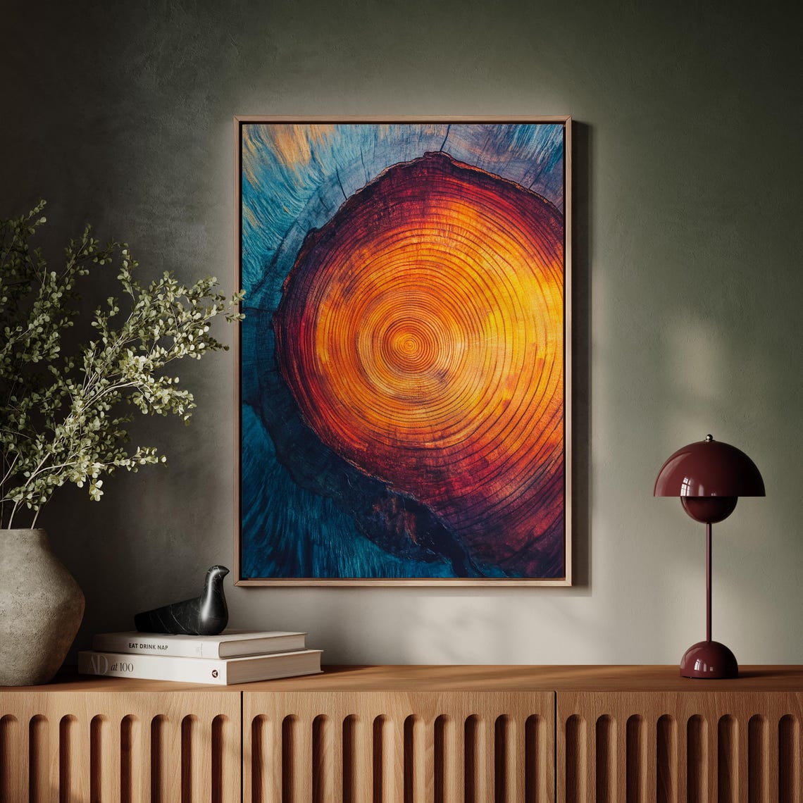 Fiery Ember Glow Tree Ring Teal Abstract Wood Botanical Wall Poster - Image 4