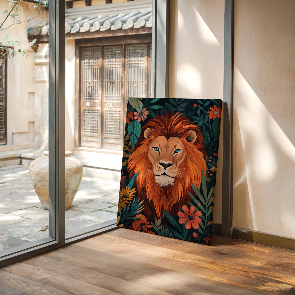 Bold Lion Portrait Jungle Floral Colorful Majestic Animal Poster - Image 4