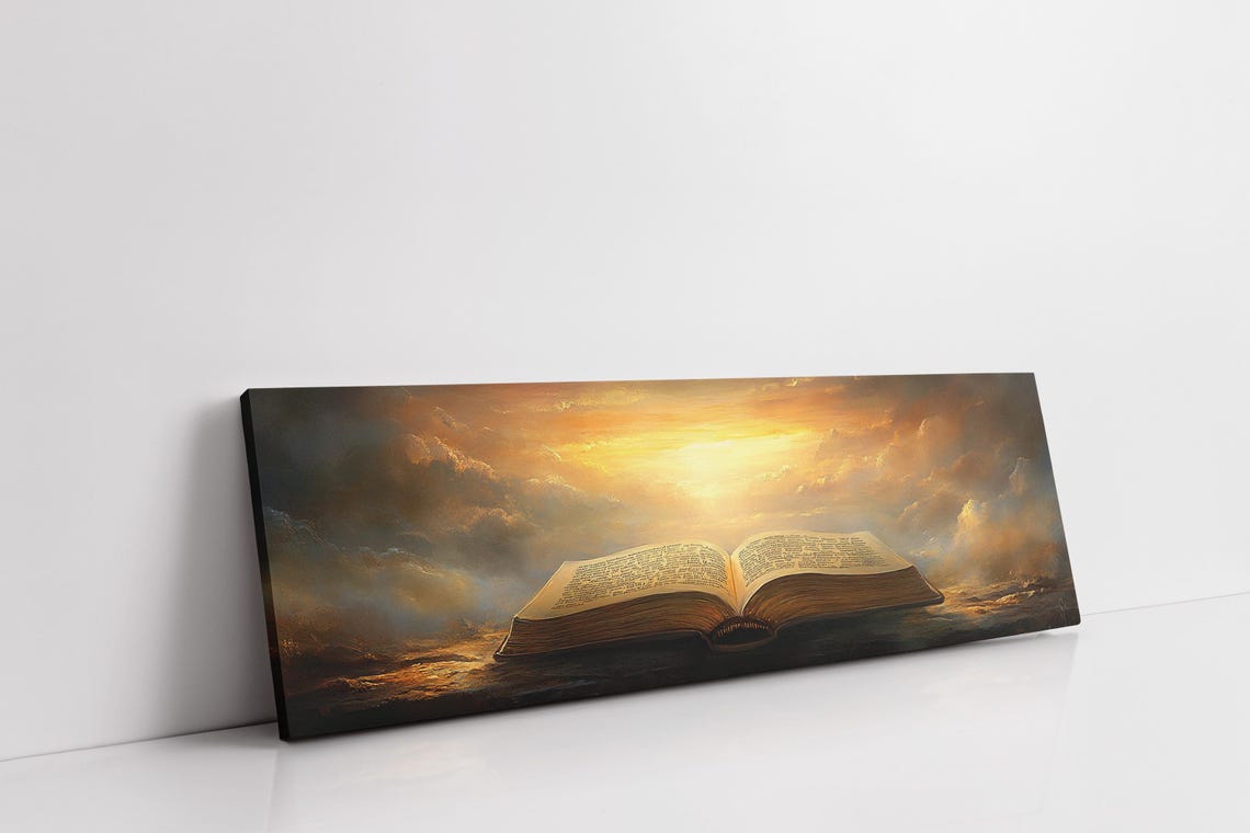 Glowing Bible Art Spiritual Christian Wall Decor Open Bible With Light Religious Faith Print Inspirational Scripture Artwork - Image 3
