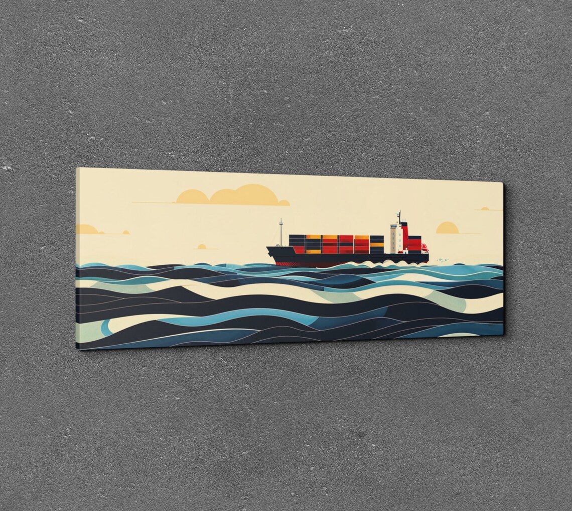 Panoramic Cargo Ship In Ocean Wall Art Print - Image 3