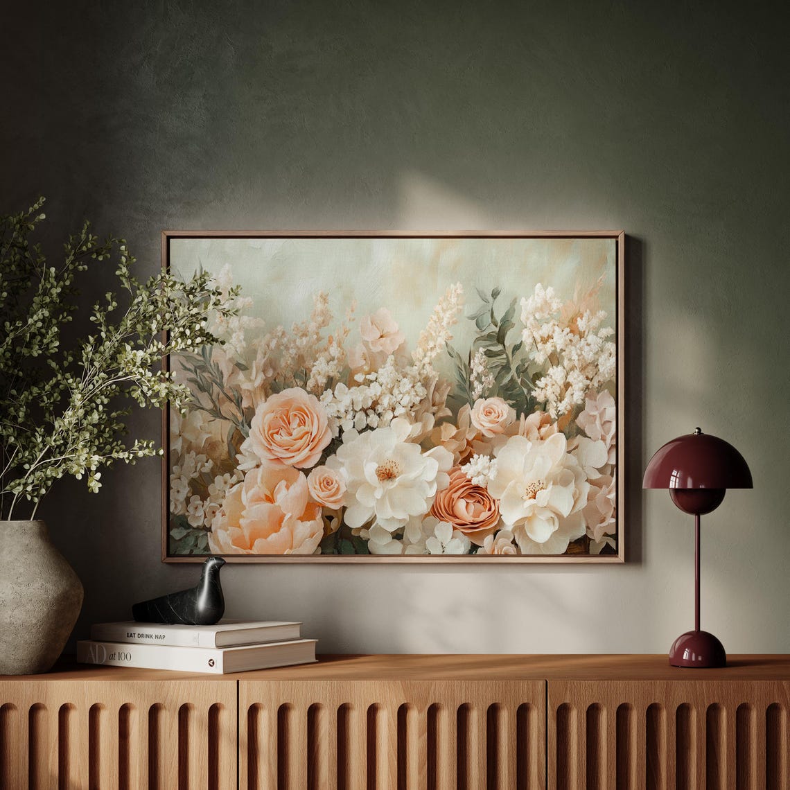 Soft Peach Ivory Floral Bouquet Botanical Vintage Painting Poster