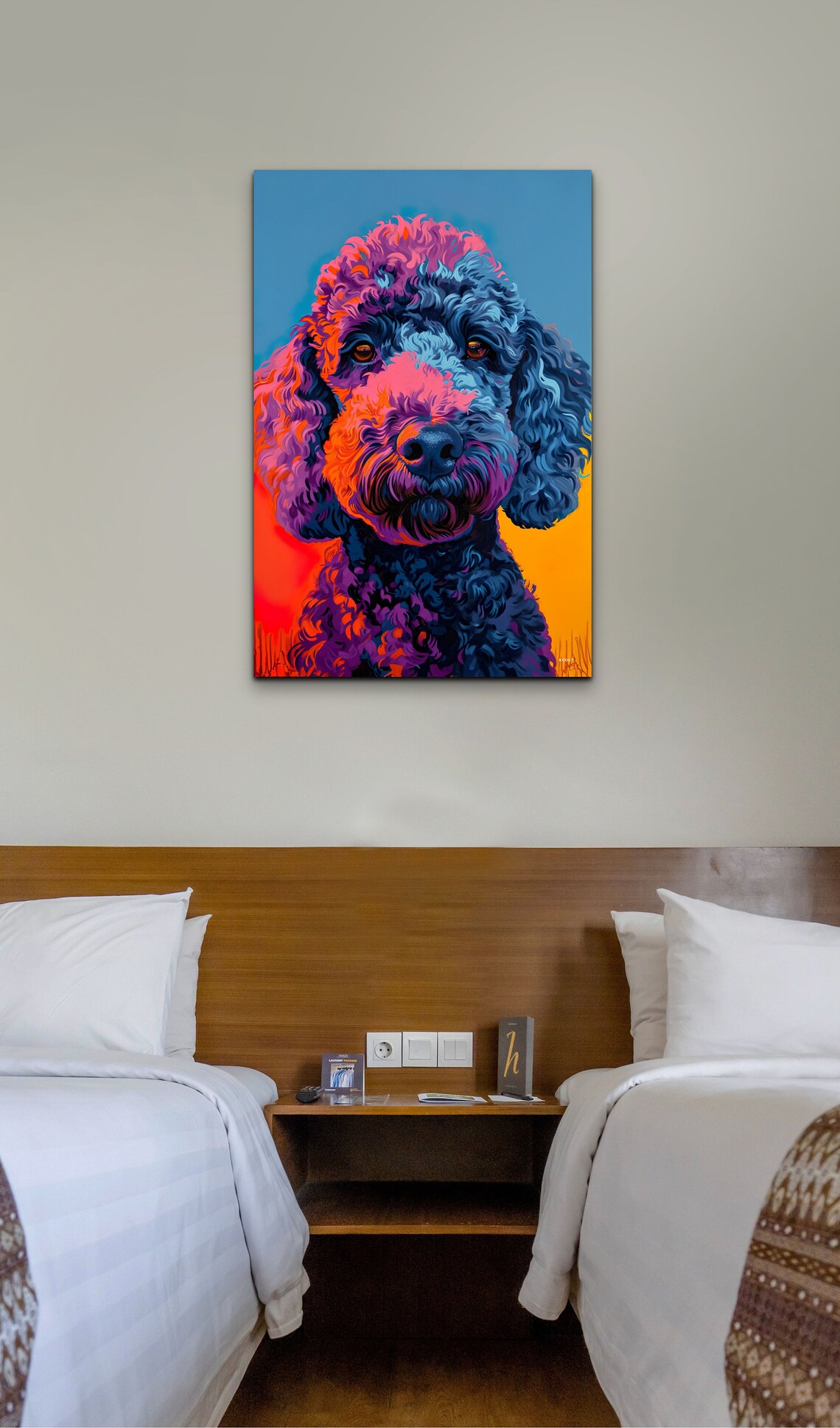 Curly Poodle Dog Portrait in Bold Blue Pink and Orange Pop Art Poster - Image 4