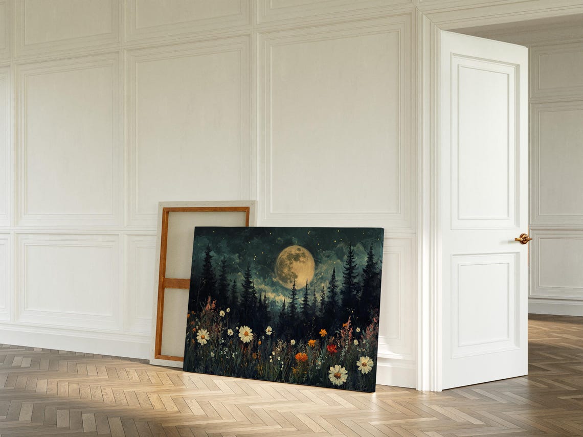 Moonlit Forest With Full Moon Stars And Wildflower Meadow Poster - Image 6