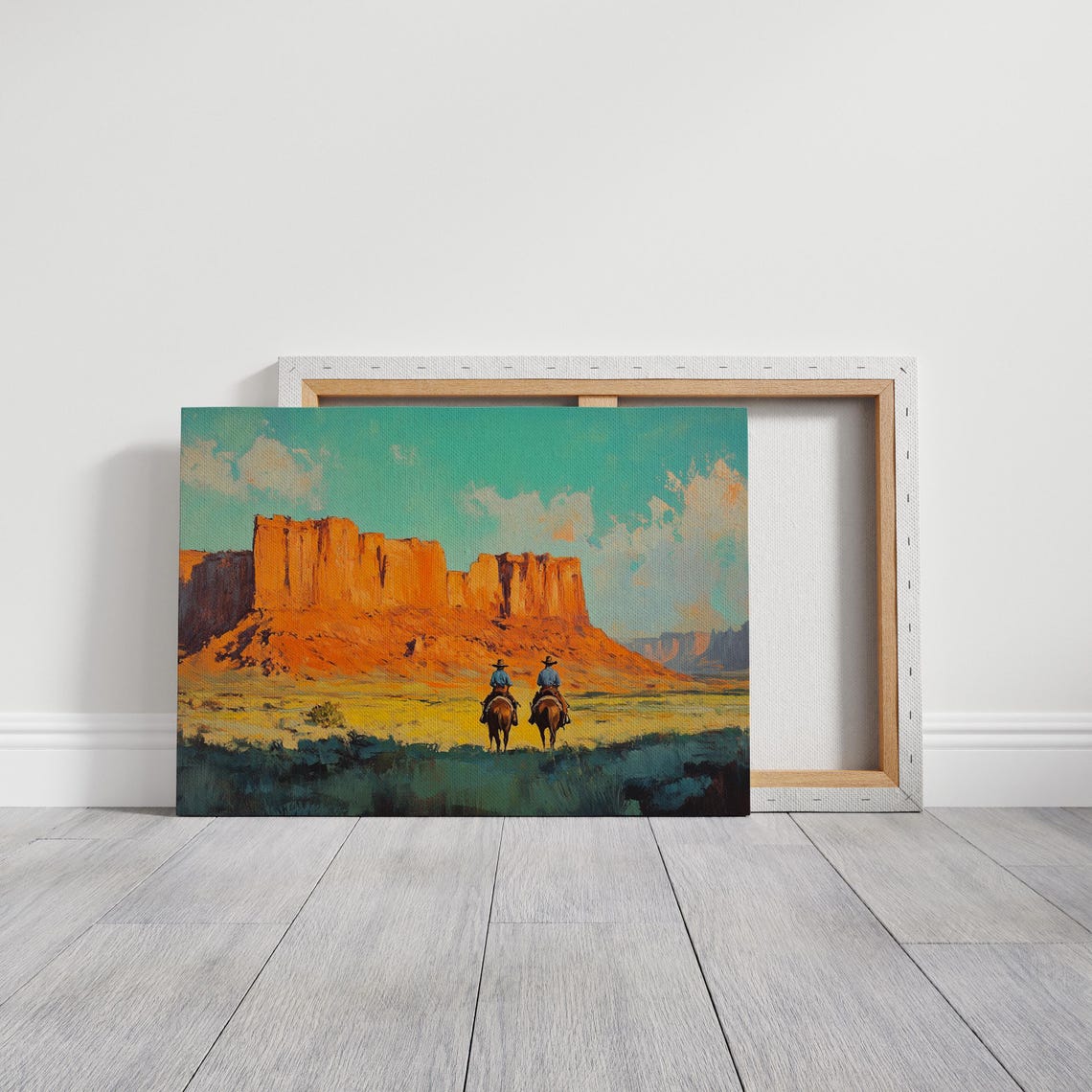 Cowboys On Horseback Art Western Desert Wall Print Southwest Landscape Painting Rustic Ranch Decor Cowboy Country Wall Art - Image 3