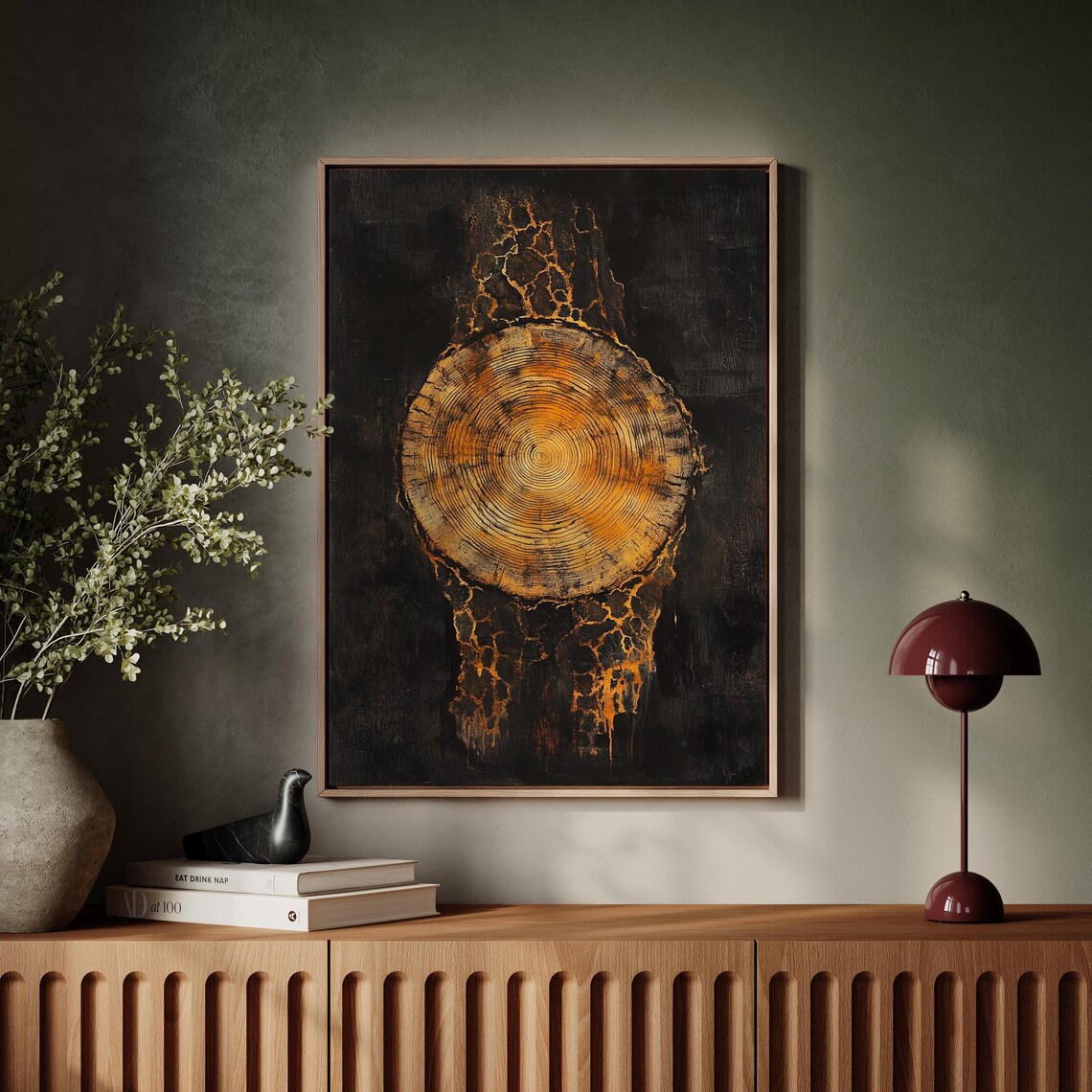 Golden Tree Ring, Abstract Wood Grain Decor - Image 4
