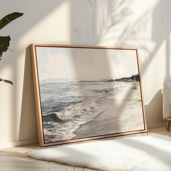 Tranquil Seaside Waves Vintage Ink Drawing Coastal Art Poster