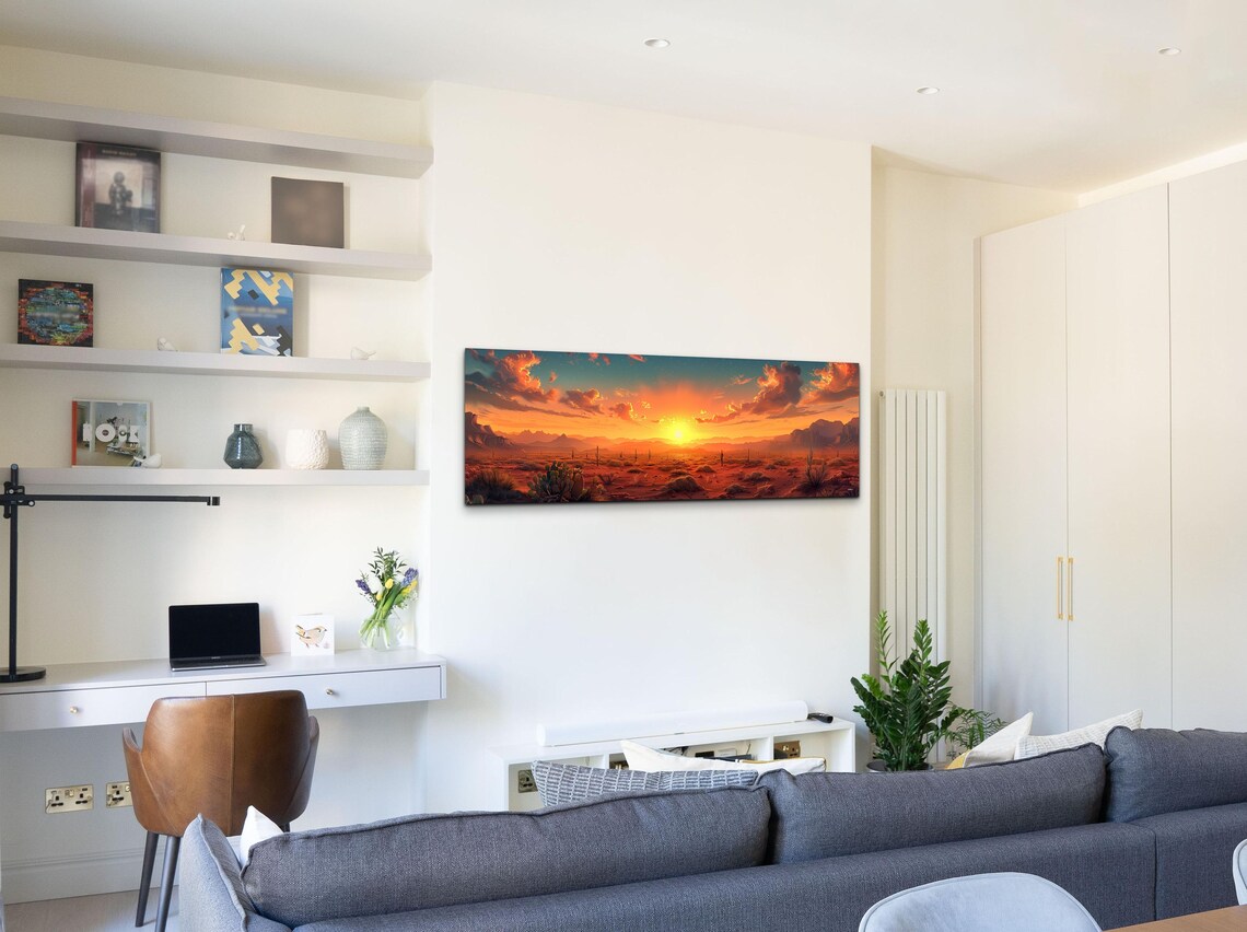 Desert Sunset Saguaro Cactus Panorama Fiery Orange Sky Poster - Image 4