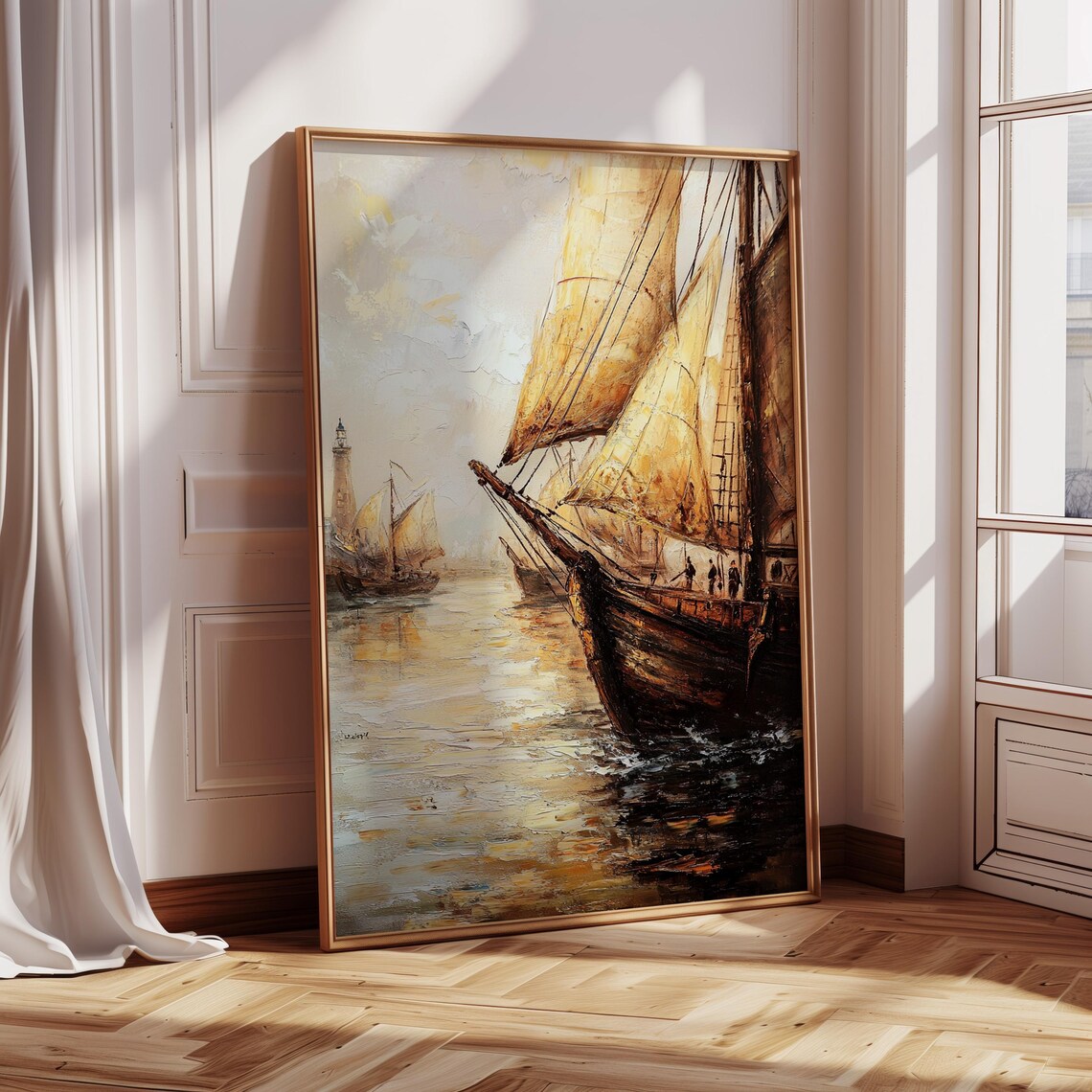Vintage Sailboat Painting, Nautical Seascape Art Print