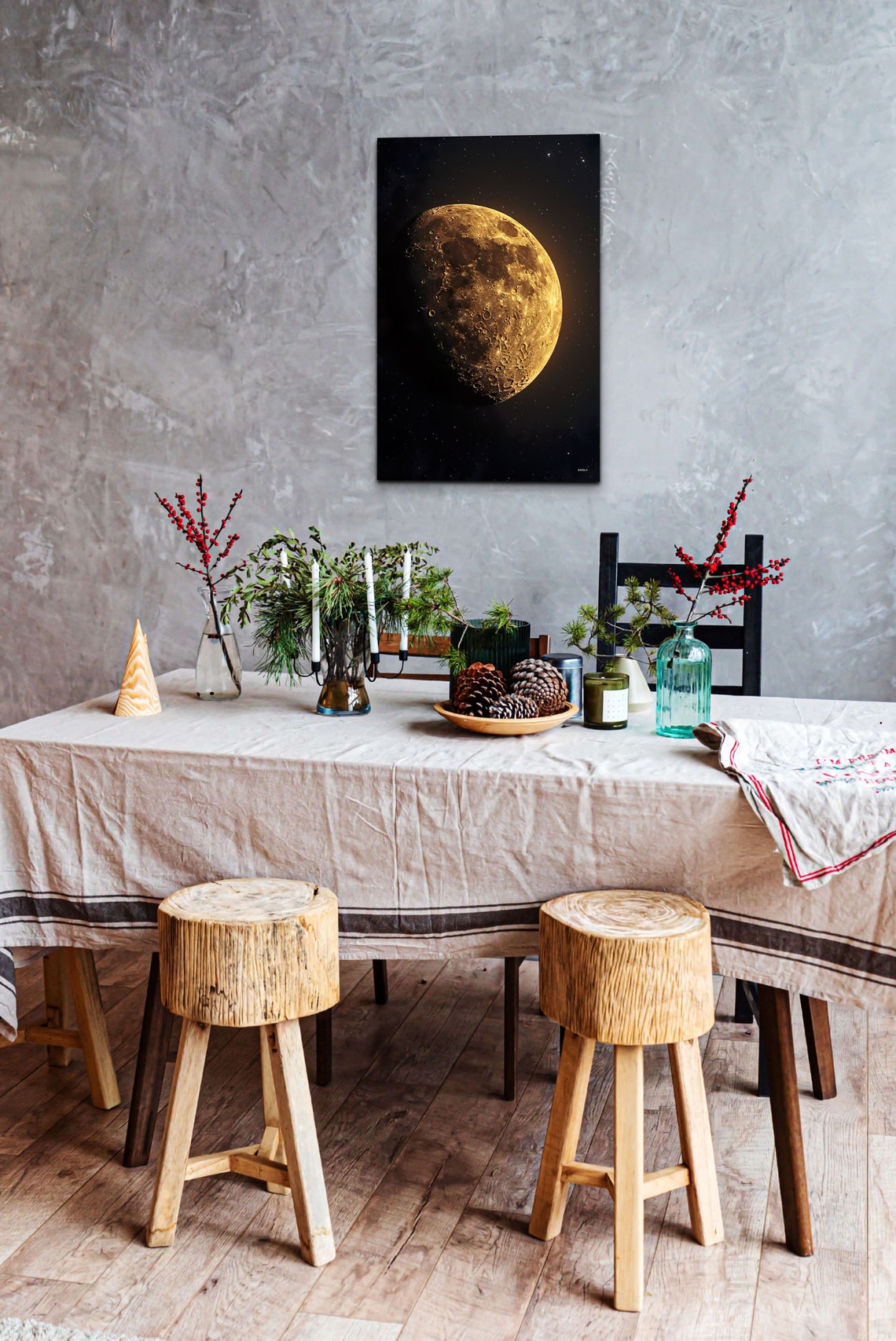 Golden Full Moon Close Up Starry Night Sky Celestial Lunar Poster - Image 3