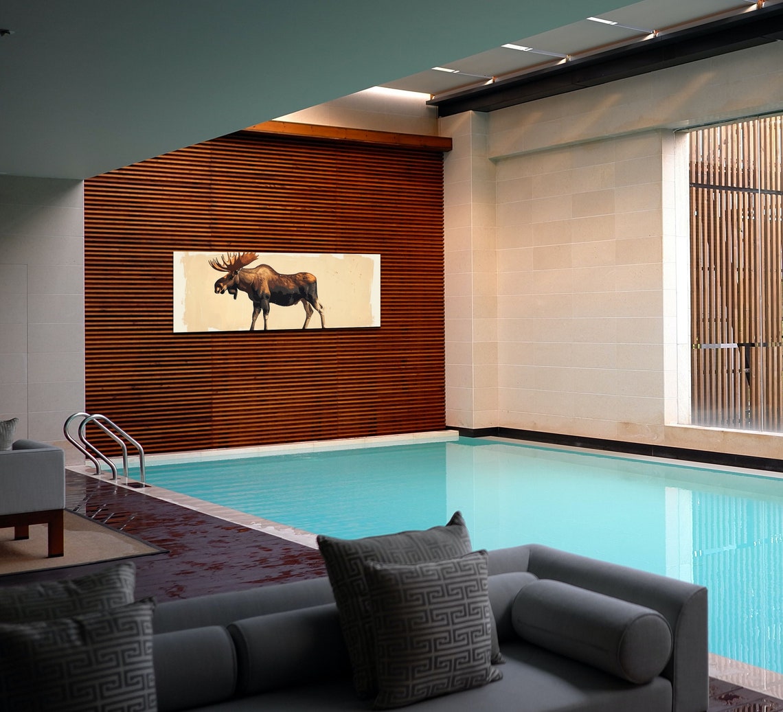 Moose Side Profile Panoramic Mid Century Modern Wildlife Poster - Image 4