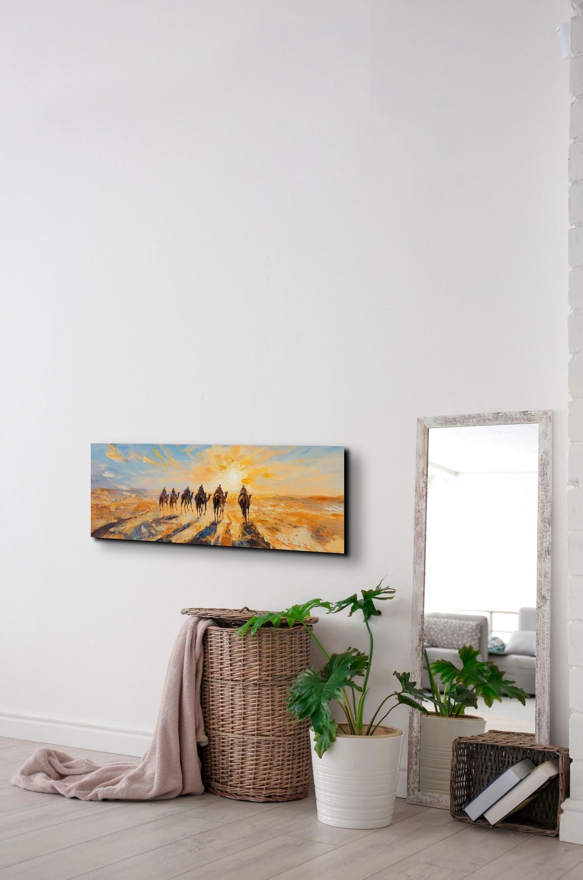 Camel Caravan Crossing Desert Sunset Golden Dunes Panoramic Poster - Image 7