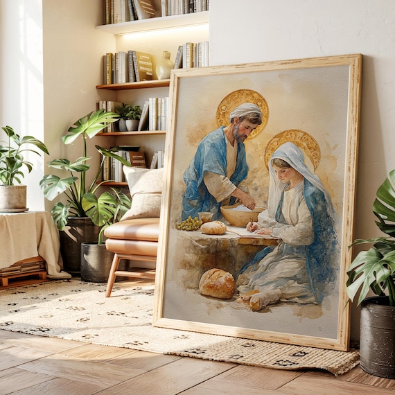 Holy Family Watercolor Mary and Joseph Religious Christian Poster