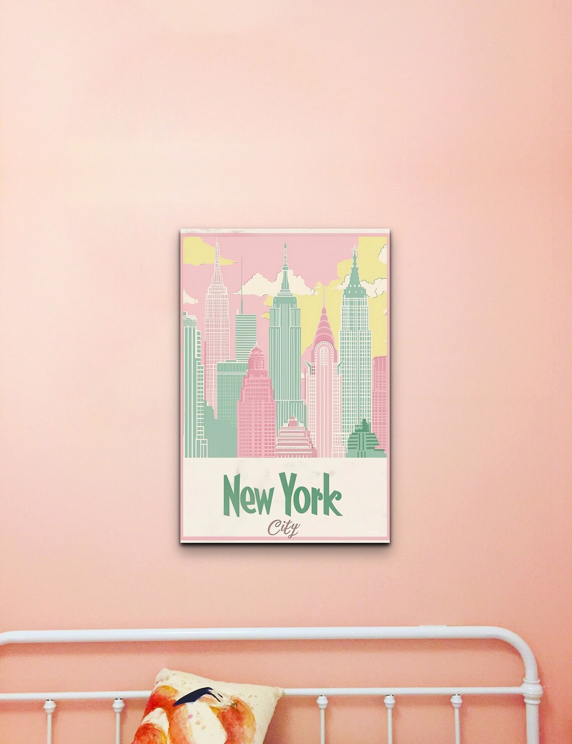 New York City Retro Skyline Pink Mint Vintage Travel Art Poster - Image 7