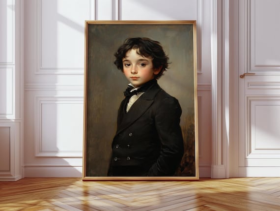 Victorian Boy In Black Coat With Lace Collar Classic Portrait Wall Art