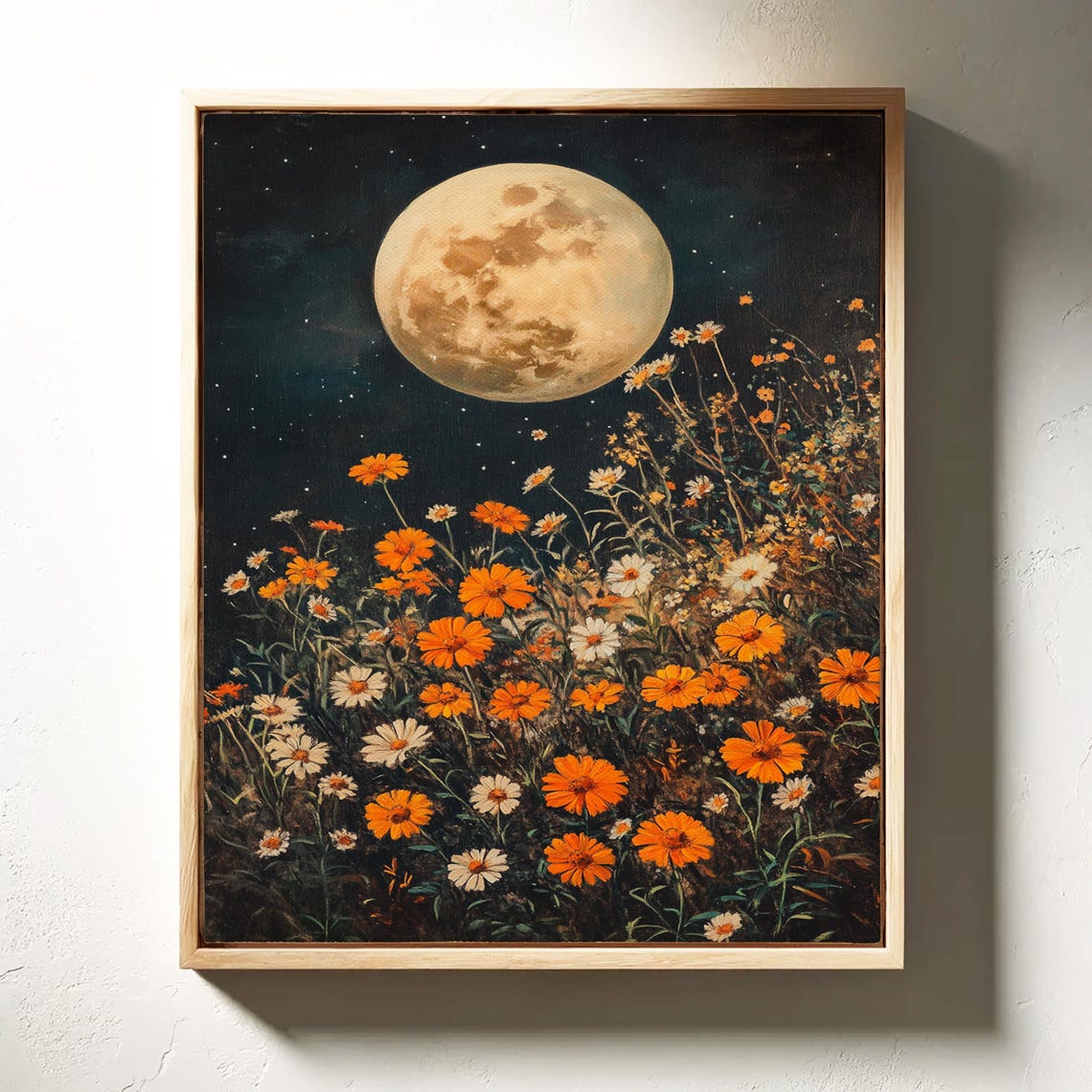 Full Moon Rising Over Wildflower Meadow Orange Blossoms Night Poster - Image 6