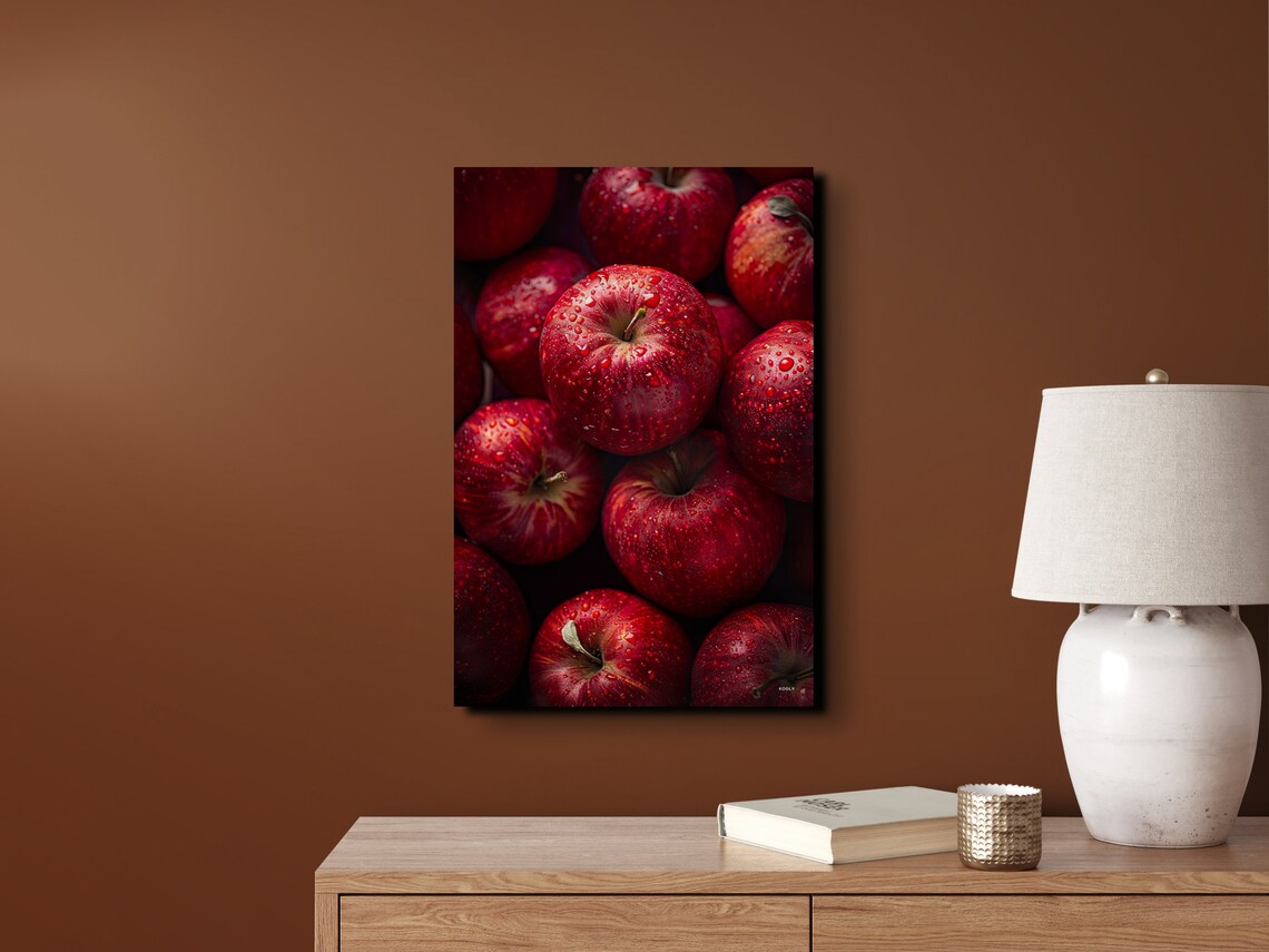 Juicy Ripe Red Apples Covered in Fresh Water Droplets Poster - Image 5