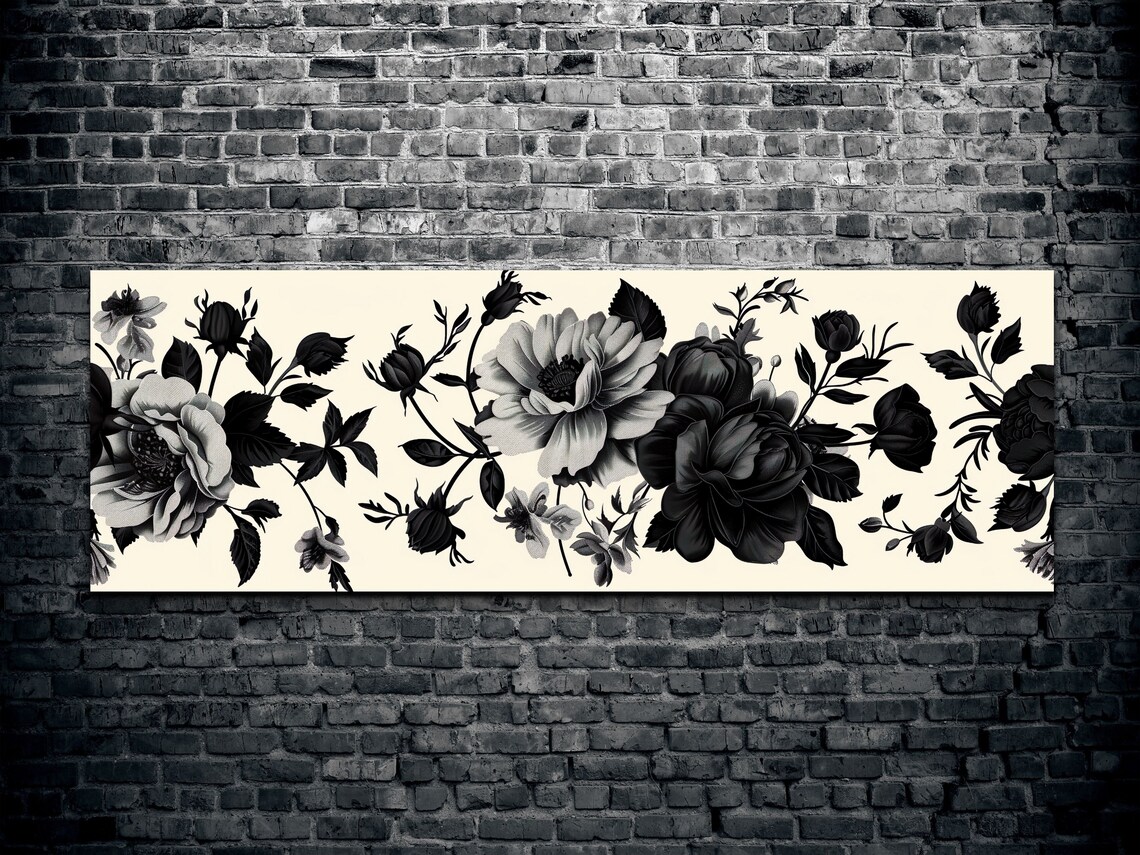 Elegant Black and White Botanical Roses Peonies Floral Art Poster - Image 2