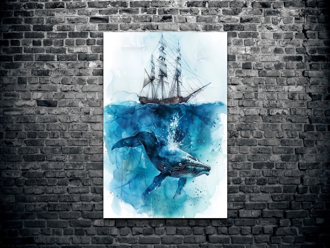 Whale Pirate Ship Watercolor Nursery Wall Art Print - Image 2