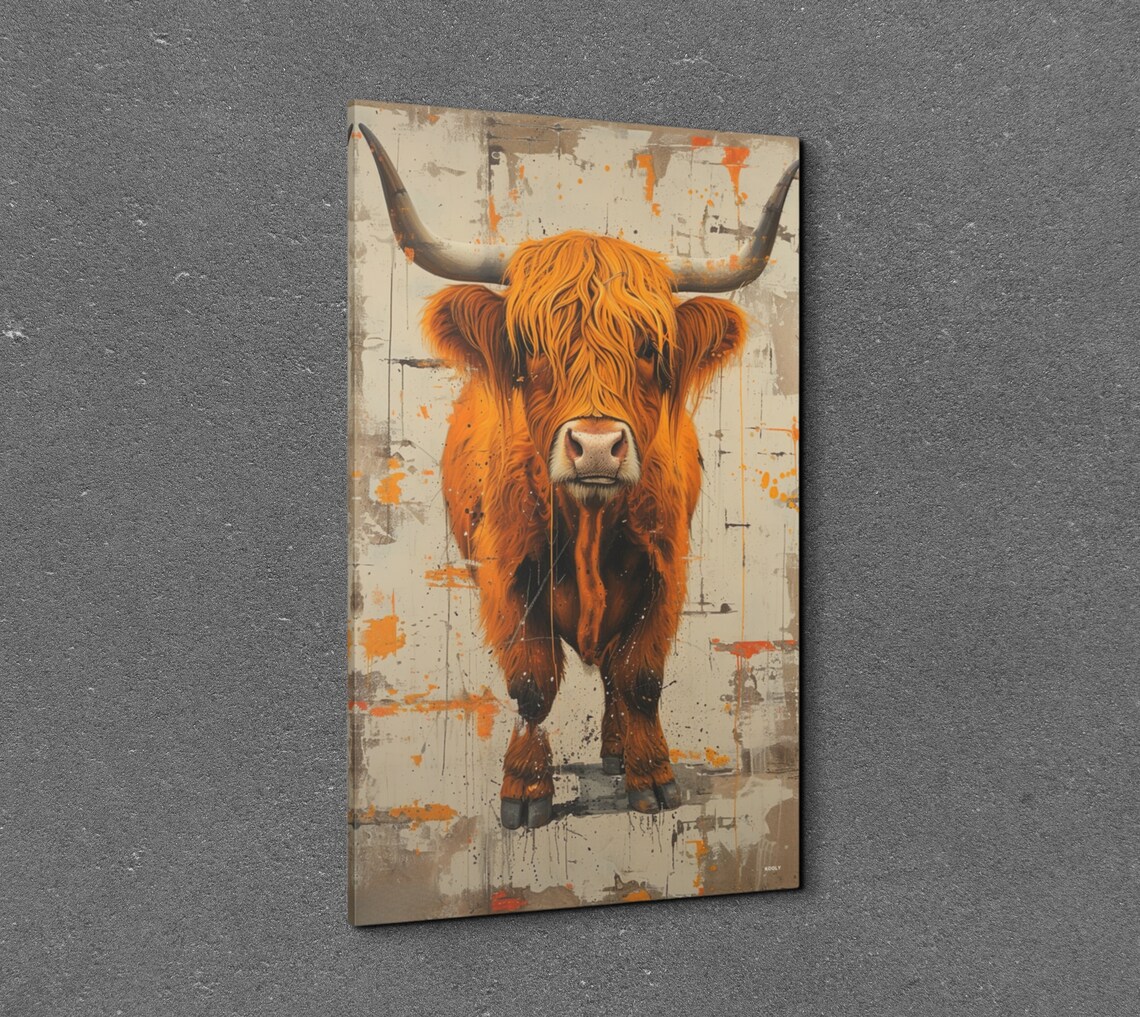 Highland Scottish Cow, Mid-Century Modern Art Print - Image 3