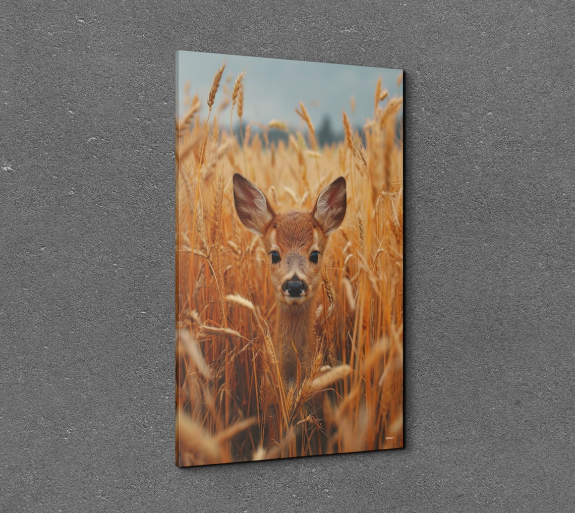 Baby Deer Fawn in Golden Wheat Field Wildlife Portrait Poster - Image 3
