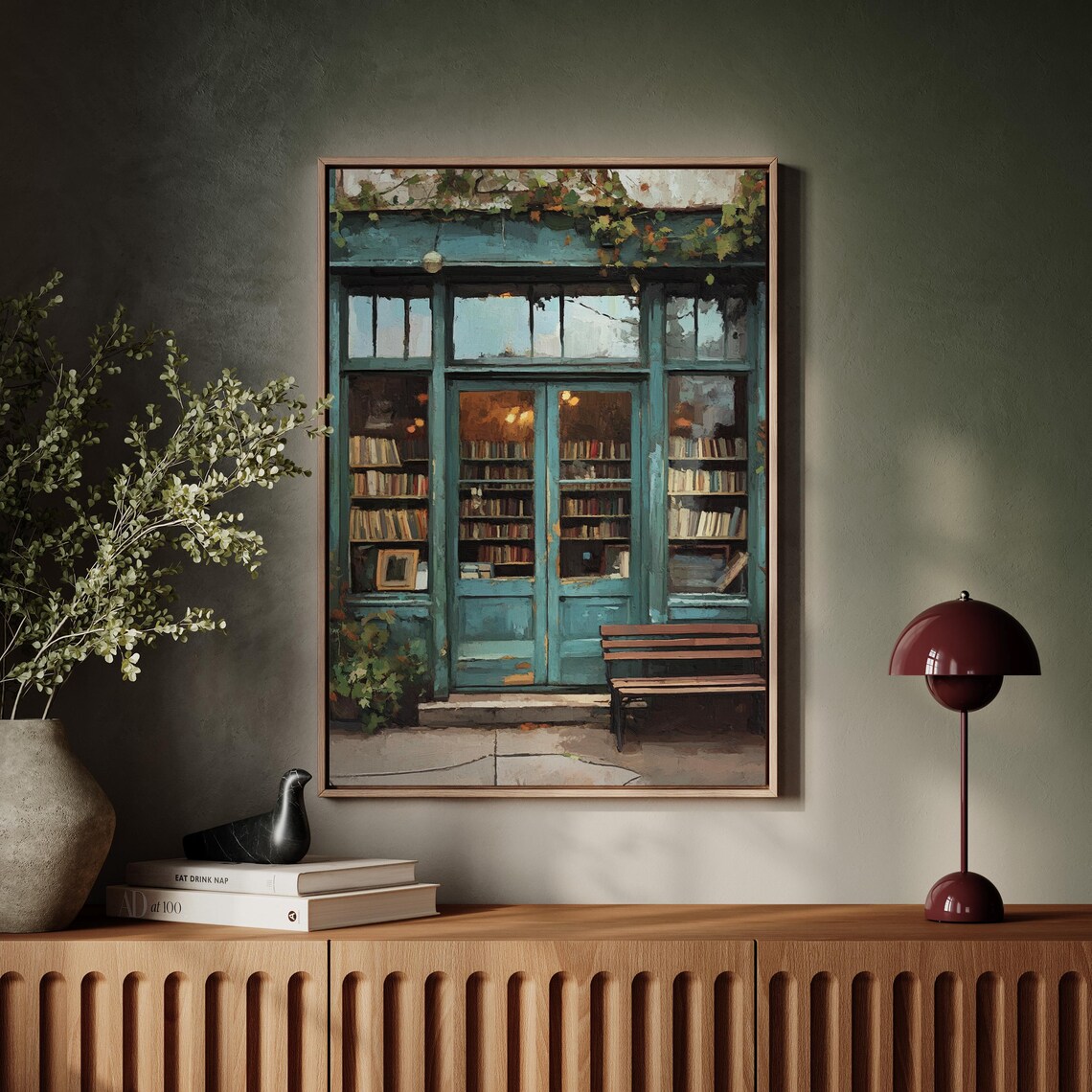 Vintage Bookstore Front, Cozy Urban Library Scene - Image 2
