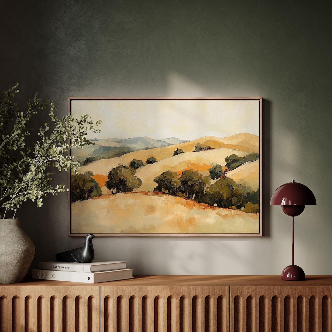Golden Autumn Hills Countryside Landscape Painting Art Print