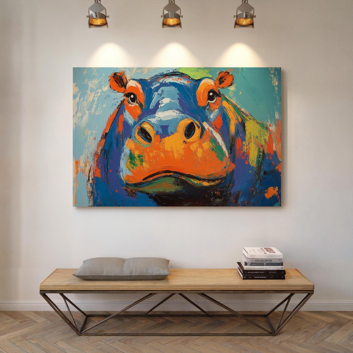 Vibrant Abstract Hippo Portrait Art Print - Image 5
