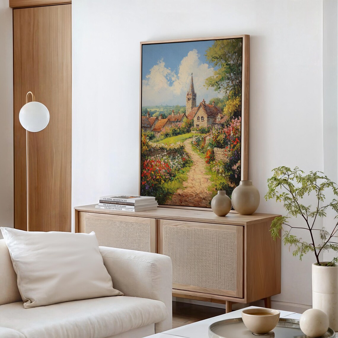 Charming Village Church Path Floral Garden Landscape Art Poster - Image 5