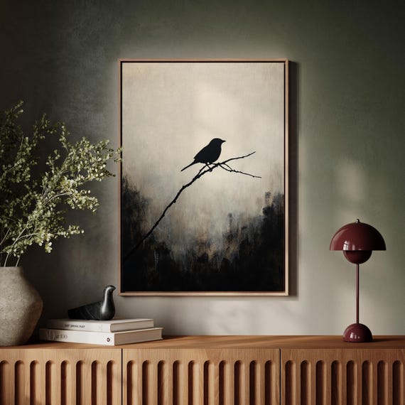 Black Bird Silhouette, Minimalist Art Print