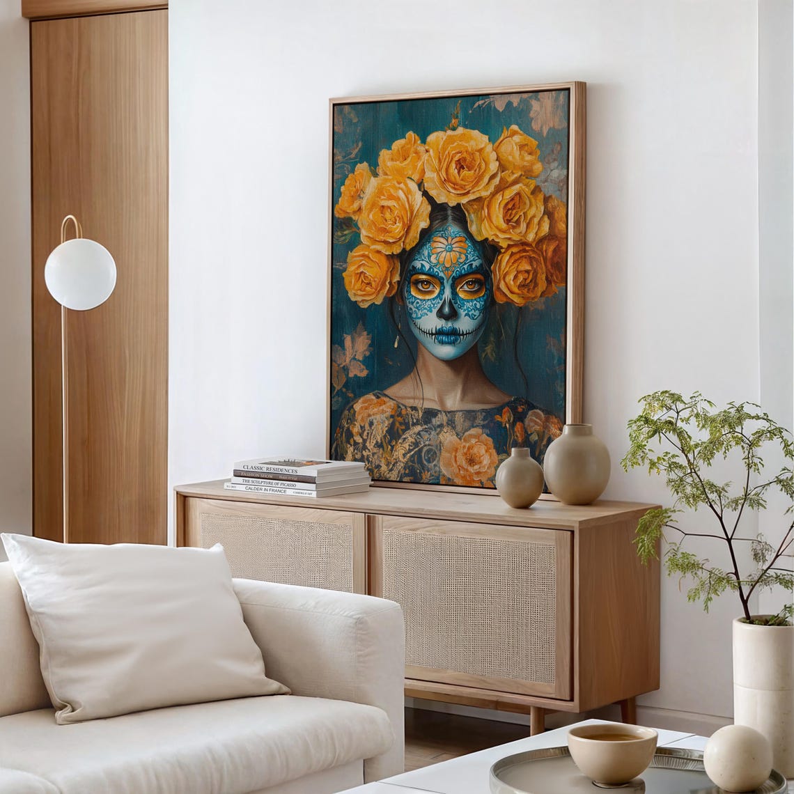 Blue Sugar Skull Golden Rose Crown Day Of Dead Elegant Poster - Image 5