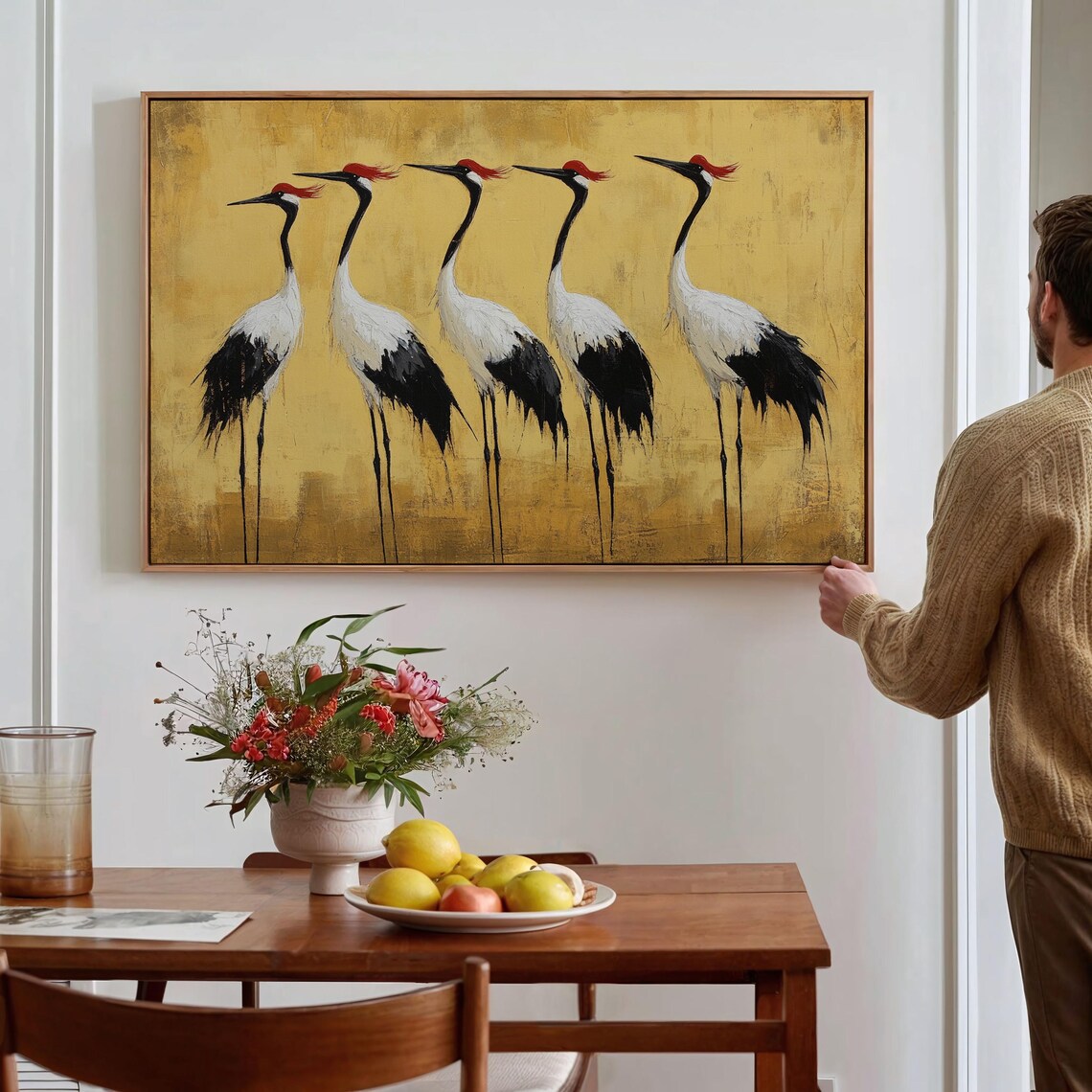 Elegant Red Crowned Cranes On Gold Minimalist Asian Style Poster - Image 5