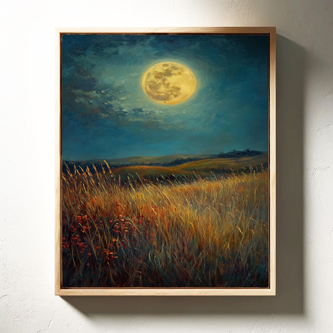 Moonlit Wheatfield, Tranquil Country Landscape Art Print - Image 6