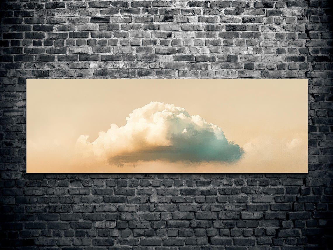 Single White Cloud on Beige Sky Minimalist Serene Cloud Art Poster - Image 2