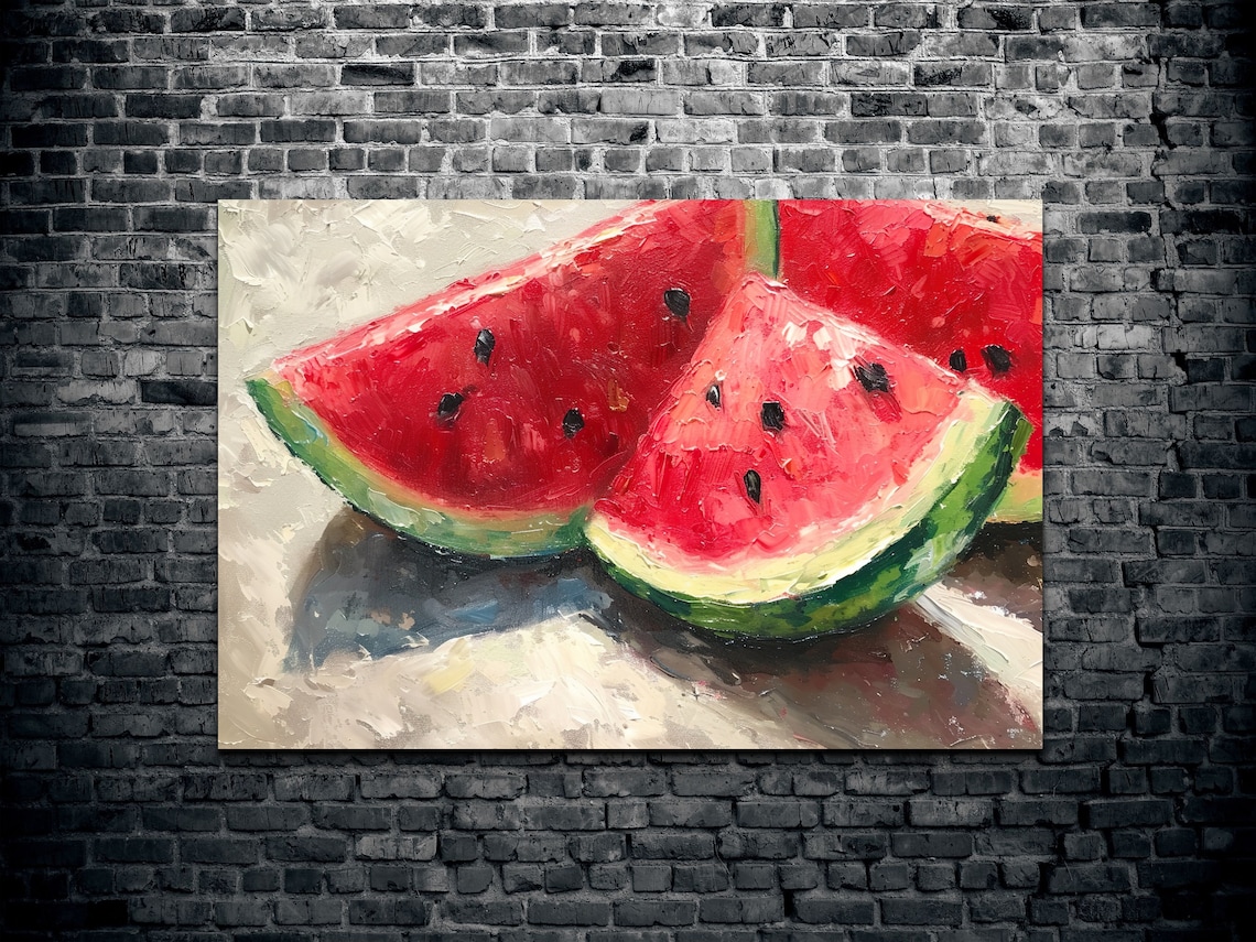 Juicy Watermelon Slices Impasto Oil Painting Summer Fruit Poster - Image 2