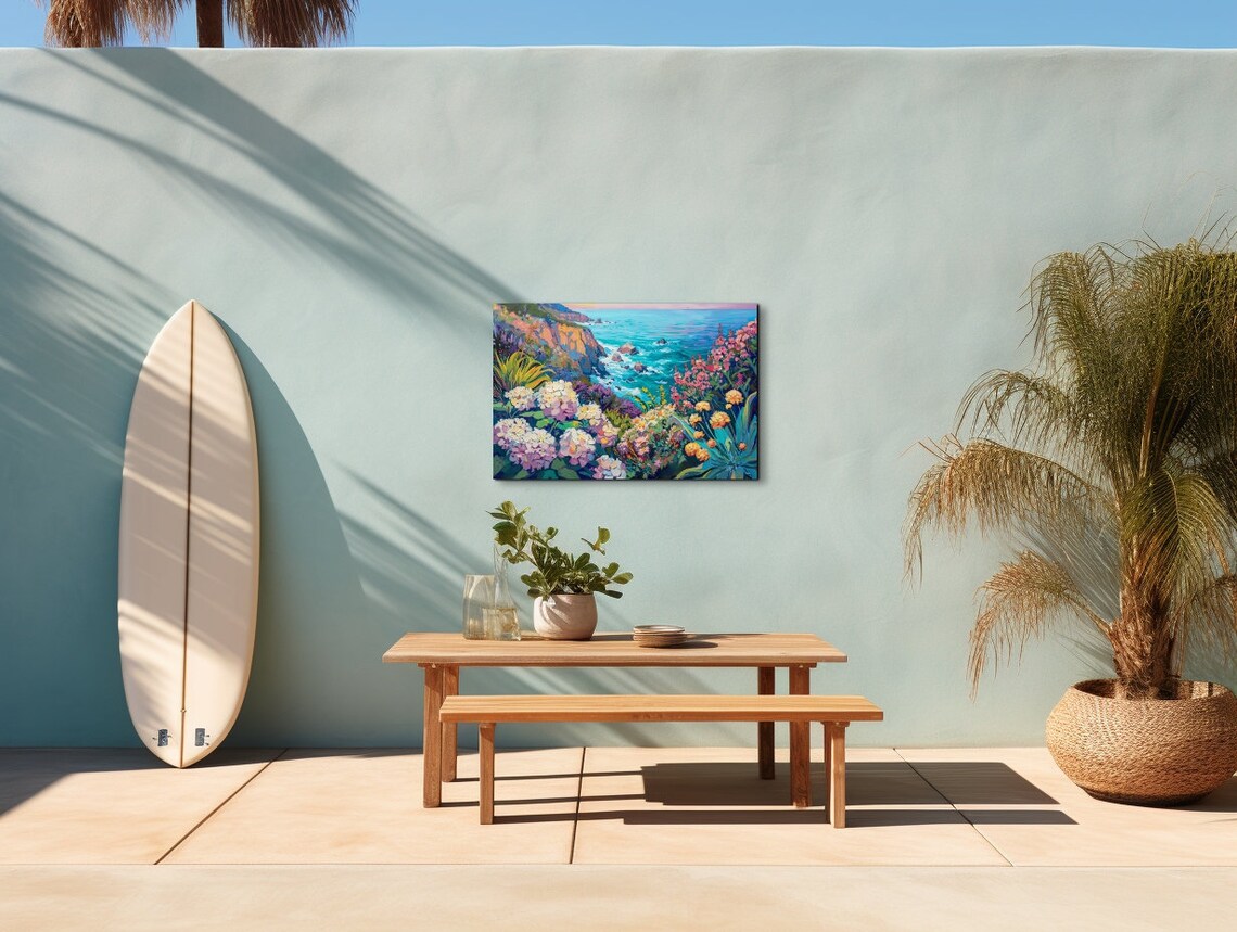 Cliffside Flowers Over Turquoise Ocean Vibrant Coastal Poster - Image 6