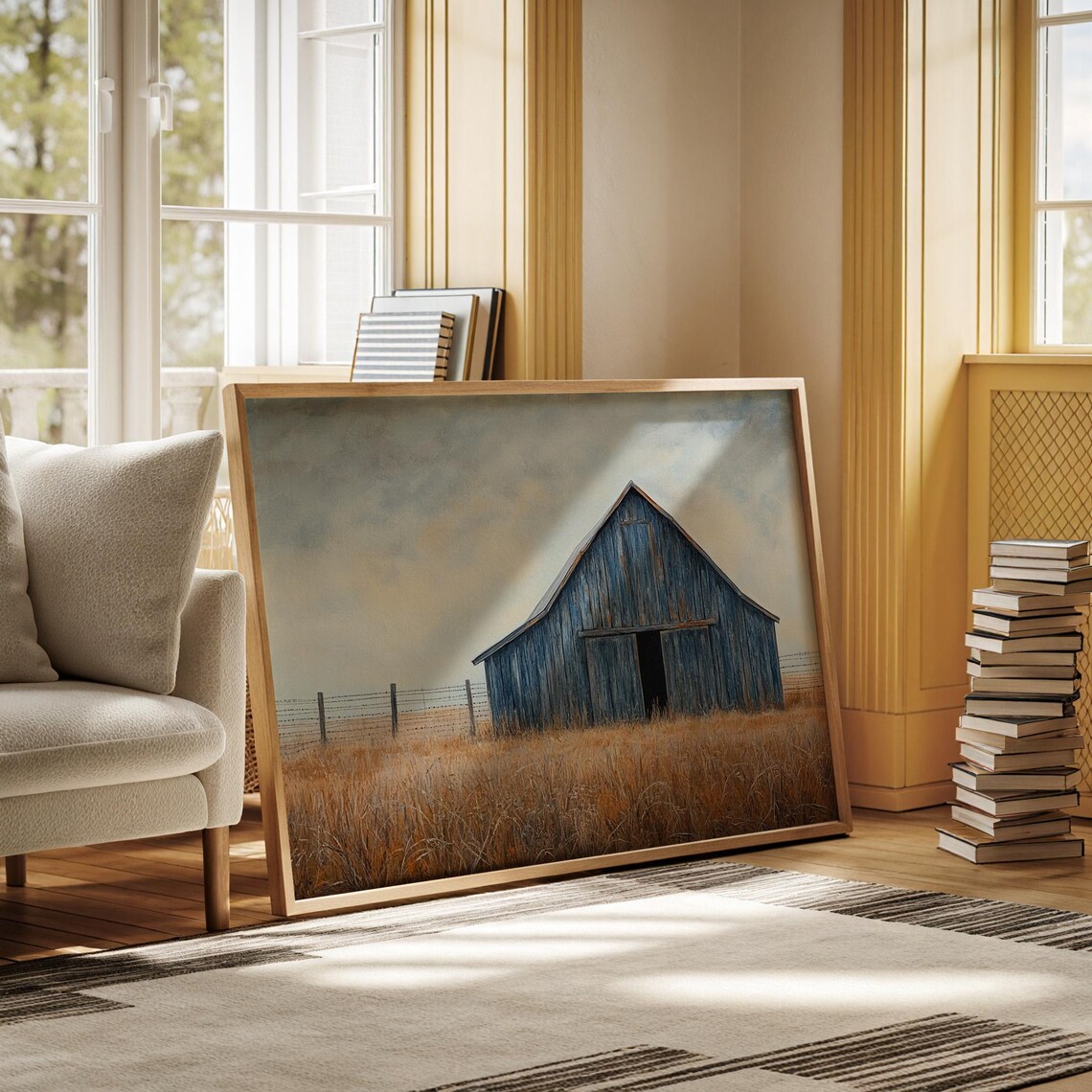 Rustic Blue Barn Vintage Farmhouse Art Print