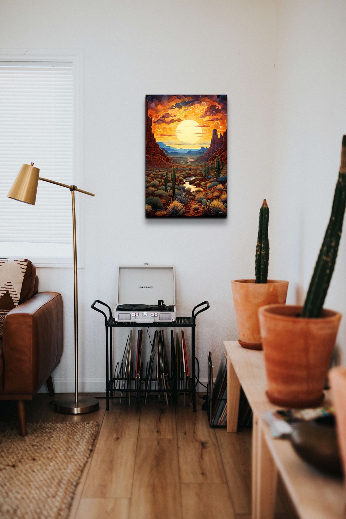 Desert Canyon Sunset With Saguaros Swirling Sky Landscape Poster - Image 3