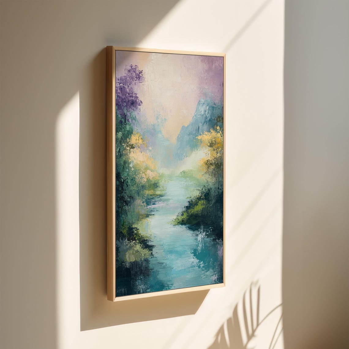 Dreamy River Valley Abstract Impressionist Landscape Painting Serene Nature Wall Art In Soft Pastel Hues For Home Office