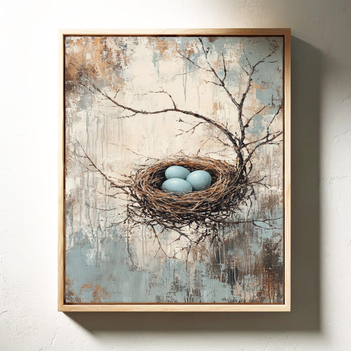 Rustic Bird Nest with Three Blue Eggs Among Bare Branches Poster - Image 6