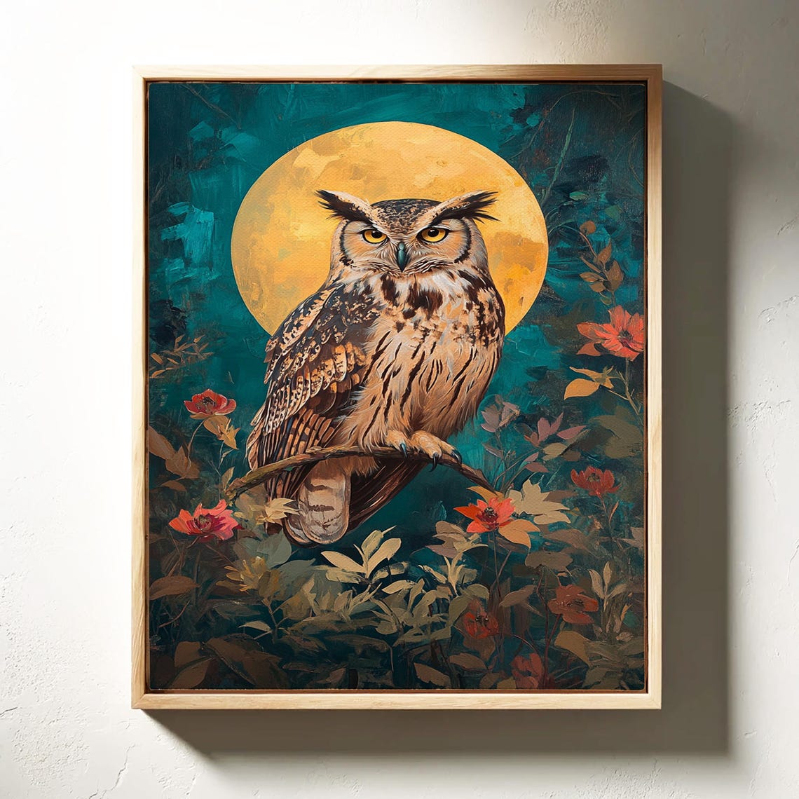 Owl Golden Moon Teal Floral Vines Elegant Boho Wildlife Poster - Image 6