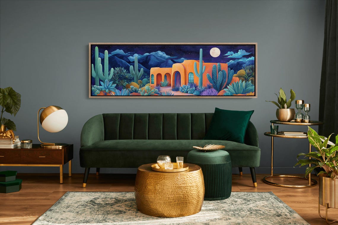 Southwest Adobe House Under Full Moon Saguaro Night Landscape Poster - Image 6