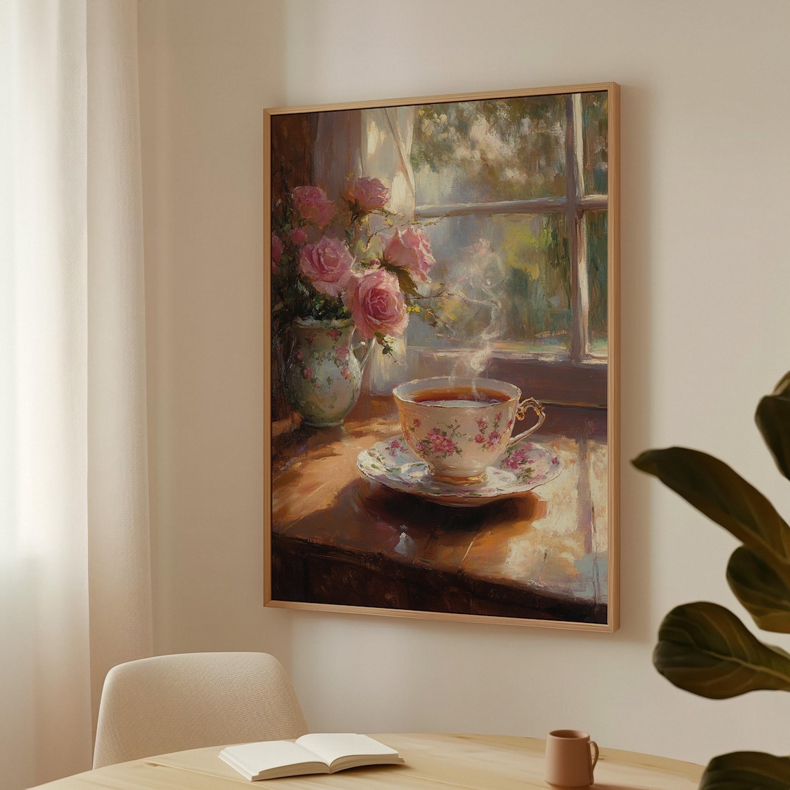 Morning Tea By The Window Floral Teacup Art Print - Image 3