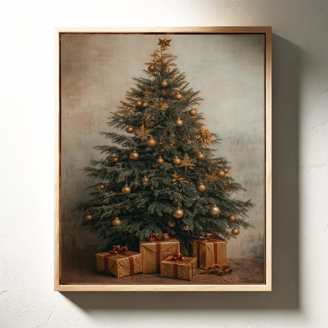 Rustic Christmas Tree With Gold Ornaments And Kraft Paper Gifts Poster - Image 5