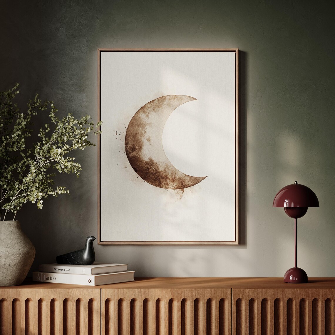 Minimalist Brown Crescent Moon Watercolor Celestial Wall Art - Image 5